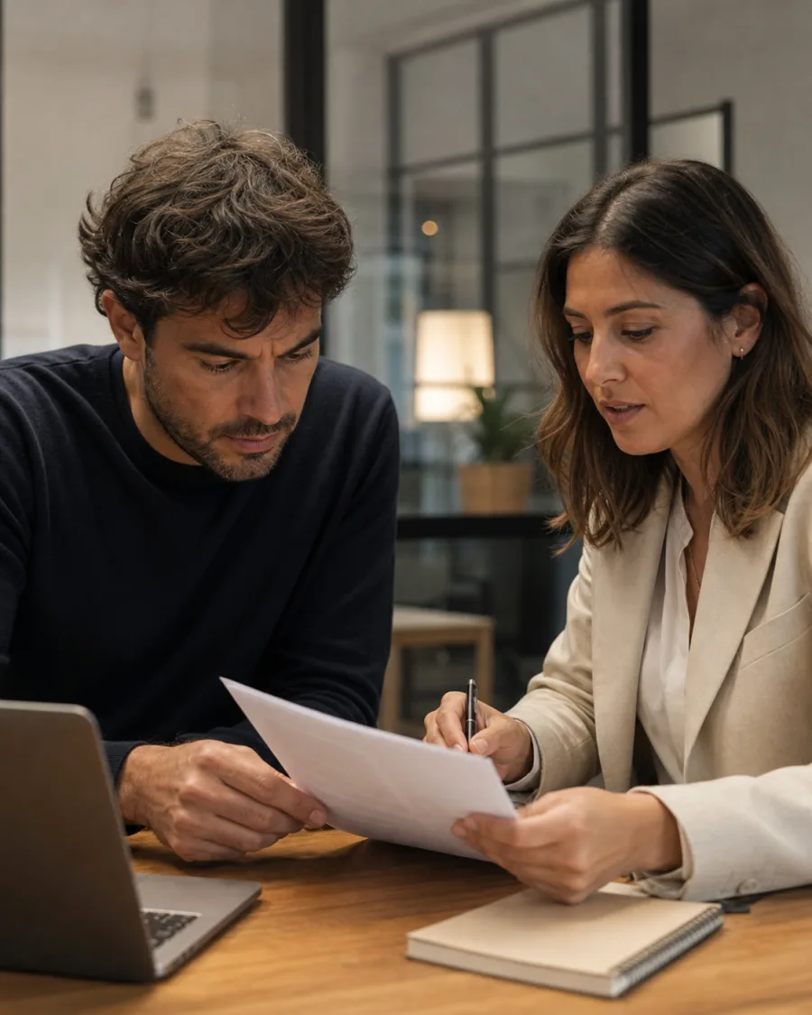 Profesional revisando un contrato en una carpeta